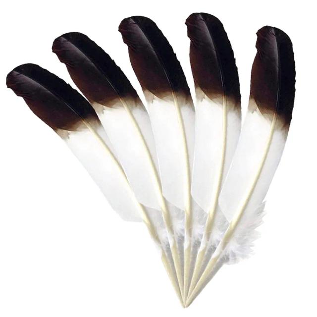 Penas Naturais Brancas e Pretas da Turquia para Artesanato e Decoração de Casamento - Pacote com 10 Unidades de 25-30cm