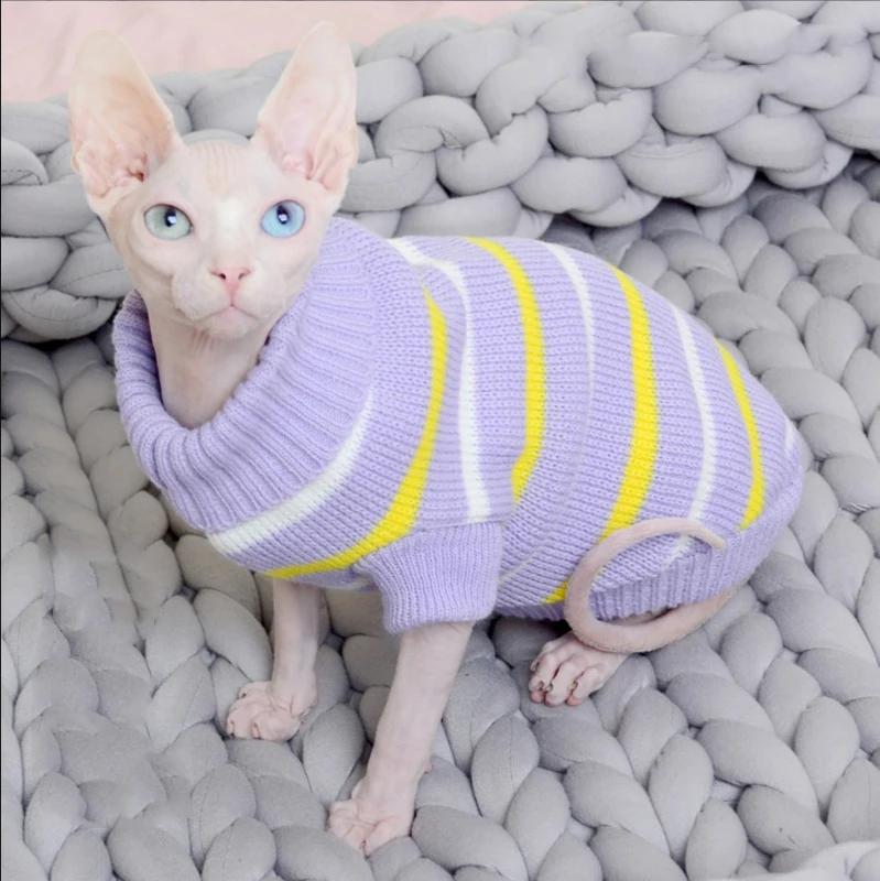 Roupas de gato fashion fofo listrado suéter para gato eshinx inverno fantasia quente pet com capuz malha pulôver moletom mascotas gatos - Image 1
