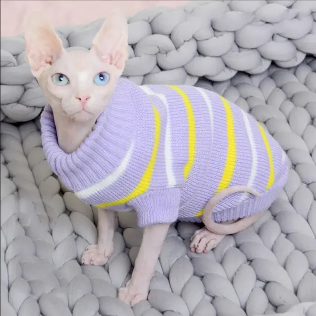 Suéter Listrado Estiloso para Gatos Eshinx - Moletom Quente com Capuz para Inverno
