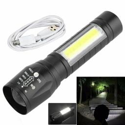 Impermeável USB Lanterna LED Recarregável, Mini Telescópica Lanterna de Acampamento, Zoomable Focus Torch Light, 120LM, 3W, T6 COB - Image 2