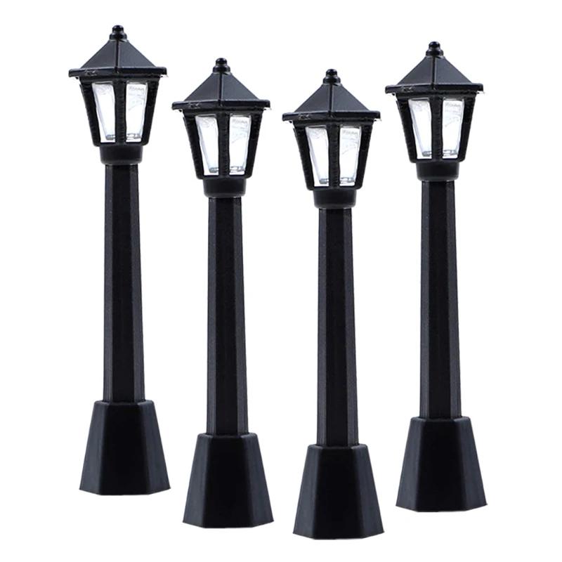 4 pçs rua post luzes modelo de trem ferroviário lâmpada pós luzes em miniatura aldeia caminho lanterna post para diy dollhouse - Image 1