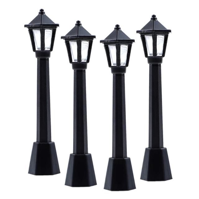 Conjunto de 4 Luminárias de Rua em Miniatura para DIY de Casa de Bonecas - Modelo de Trem Ferroviário com Lanternas para Aldeia