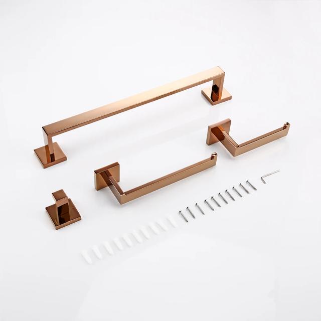 Conjunto de Acessórios para Banheiro em Rose Gold: Prateleira de Parede, Suporte para Papel, Bar para Toalhas, Rack, Cabide e Gancho para Roupas