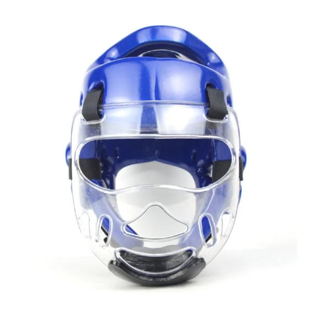 Capacete removível para proteção facial em karatê e taekwondo com máscara transparente