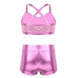Shorts e Tops de Tank Sequins femininas, Roupa de Ballet, Collant Ginástica, Roupa de Treino, Esportes de Academia, Fitness, Crianças - Image 2