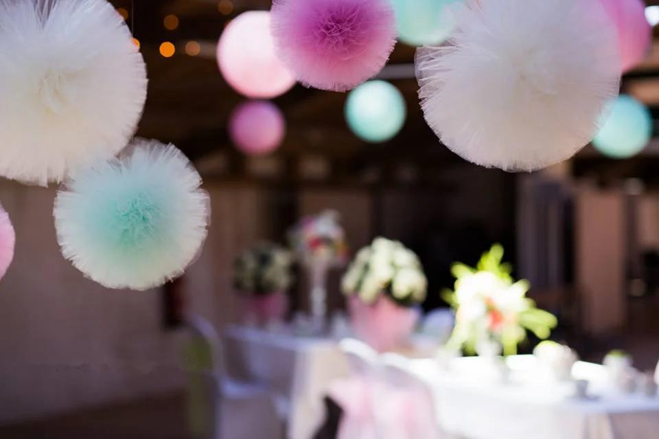 Tule pom poms para decoração de festa, casamento, chá de bebê, aniversário, casa, nupcial, bachelorette party, menina, 6pcs - Image 1