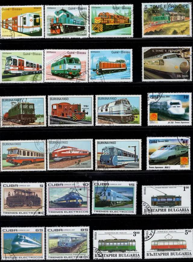 Trem Elétrico: 50 Selos Postais Exclusivos de Diversos Países para Colecionadores