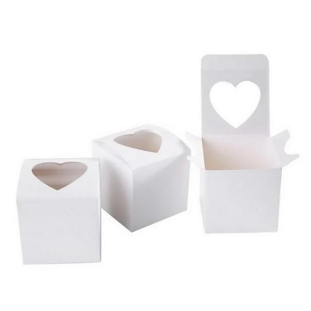 Caixa de Presente Criativa em Branco com Janela em Forma de Coração para Casamentos, Aniversários e Natal - 10 Peças para Doces e Decoração de Joias