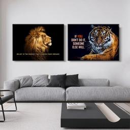 Leão tigre posters animal energia seus sonhos motivacional quadros em tela nordic parede arte da imagem em tela decoração do quarto - Image 5