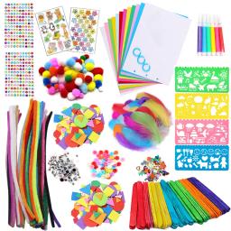 Colorido pipe cleaners kit artesanato picolé de pelúcia varas pompons adesivos diy artes suprimentos crianças montessori educação brinquedo - Image 1