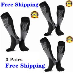 Meias de compressão para homens e mulheres, varizes, futebol, meias de futebol, corrida, meia de ciclismo, 30 mmHg, 3 pares - Image 1