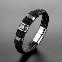 Pulseira masculina de couro legítimo, pulseira com botão magnético de aço - Image 4