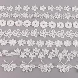 Fita bordada artesanal de poliéster, material para retalhos, renda branca, fita para tecido, faça você mesmo, artesanato, acessórios de costura, vestuário, 1 jarda - Image 4