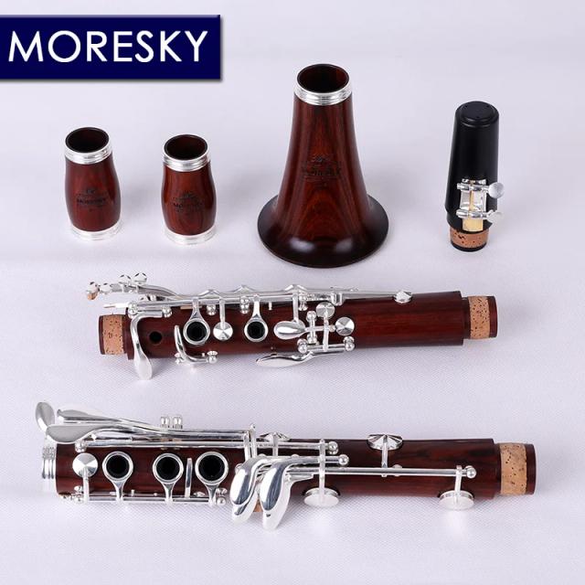 Clarinete Profissional Moresky Vermelho em Madeira de Jacarandá Bb com Teclas Prateadas e Sib Sólido