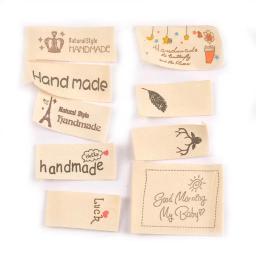Mistos etiquetas de roupas bege, artesanal, algodão impresso, etiqueta tecida para acessórios de costura, etiquetas do vestuário, artesanato lavável, CP2395, 50PCs - Image 2