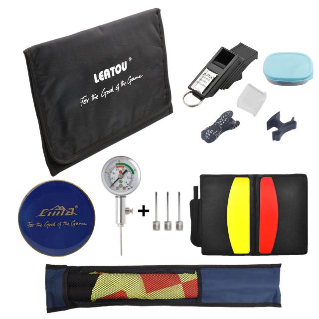 Kit Completo de Acessórios para Árbitros de Futebol: Apito, Carteira, Moedas, Cartões, Bandeiras, Bola de Pressão e Barômetro para Treinamento em Jogos