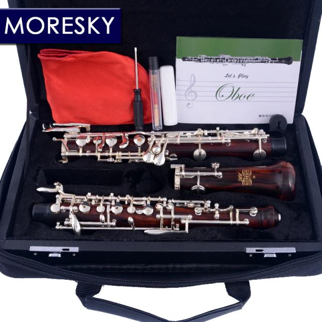 Oboé Profissional MORESKY S8-CO de Redwood com Sistema Semi-Automático em Cocobolo e Acabamento Banhado a Prata