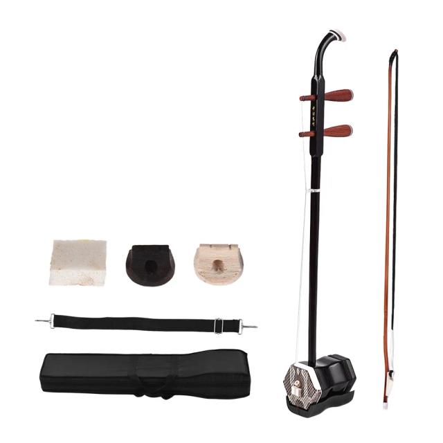 Erhu Chinês de Madeira Sólida com 2 Cordas em Tom Café Escuro - Instrumento Musical Tradicional