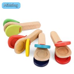 Montessori Wooden Orff Percussão Instrumento, Bebê Castanholas, Hand Clappers, Brain Game, Brinquedos Educativos, Handle, 1Pc - Image 1