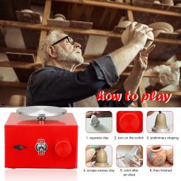 Roda de oleiro diy artesanato ferramentas de cerâmica mini giratórias cerâmica roda cerâmica máquina cerâmica elétrica cerâmica roda ferramentas de argila com bandeja - Image 4