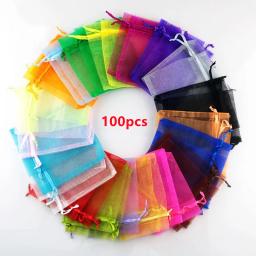 7*9 10*15 17*23cm cor sólida fio organza sacos de presente saco de organza malha saco de embalagem de doces de casamento armazenamento malotes de tecido de tule - Image 1
