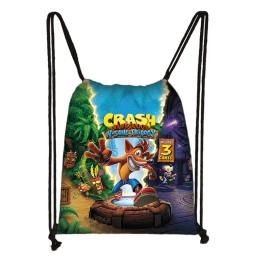 Jogo crash bandicoot cordão saco diário casual saco menino menina mochila cordão sacos de armazenamento saco de compras praia sacos - Image 1