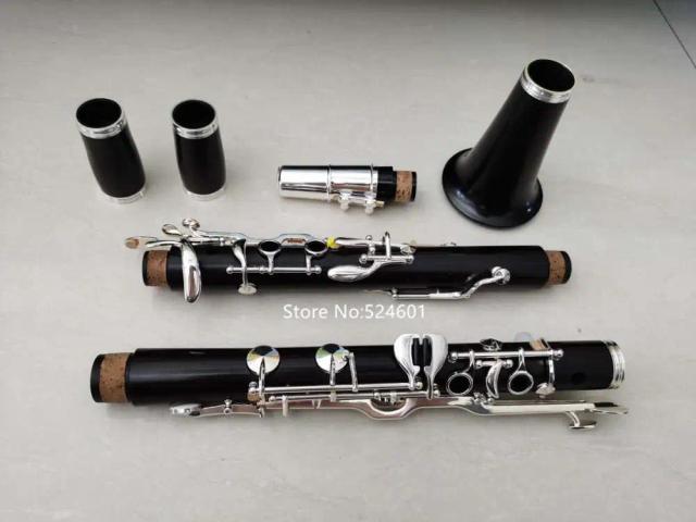 Clarinete de Madeira de Ébano com Estojo, Preto e Prata, 18 Teclas, Afinado em G - Venda Quente!