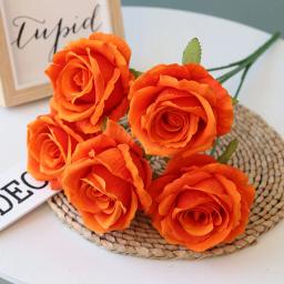 Buquê de flores artificiais de flanela rosa, 5 cabeças, sofisticado, estrada de casamento, materiais florais principais, sala, decoração de casa, adereços fotográficos - Image 3