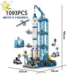 HUIQIBAO-Blocos de construção de foguetes tripulados para crianças, aviação espacial, figura do astronauta, cidade, tijolos modelo aeroespacial, brinquedos para crianças - Image 5