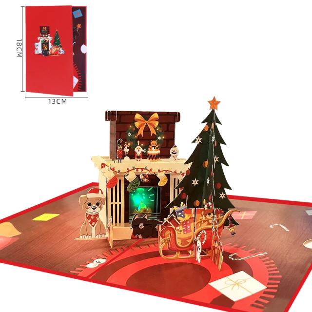 Cartões de Natal 3D Pop Up Personalizados com Luz LED e Som Gravável para Presentes em Atacado