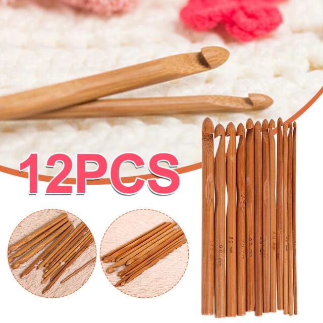 Ganchos de Crochê de Bambu de 15 cm - Conjunto com 12 Agulhas para Tricô e Malha - Ferramentas DIY para Artesanato