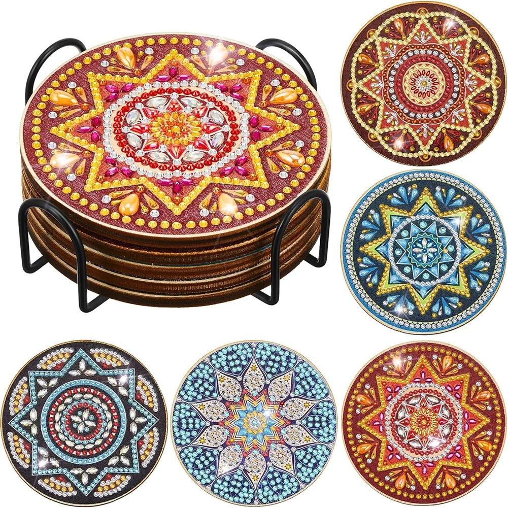 Mandala Coasters Diamante Kit com Suporte, 5D Broca Completa, DIY Arte Coasters, Festa e Decoração De Mesa Em Casa, 5Pcs - Image 1