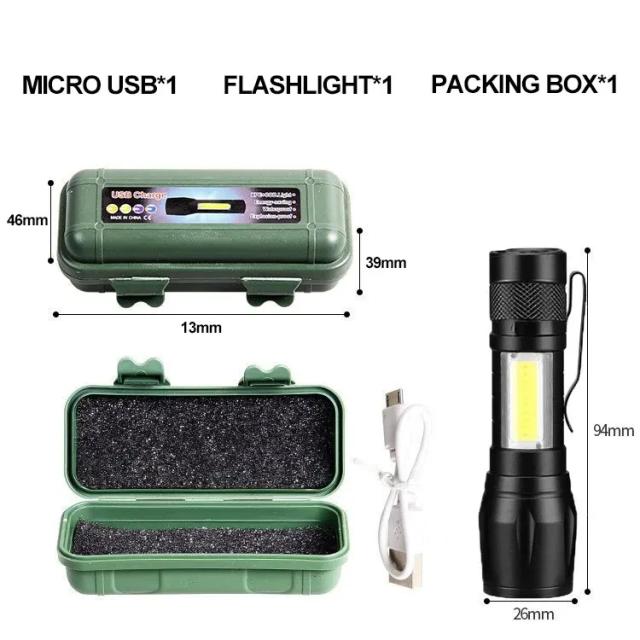 Lanterna LED Recarregável Impermeável Mini Telescópica com Foco Ajustável, 120LM, Ideal para Acampamento e Aventura