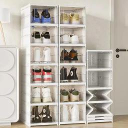 6 camadas dobrável sapato rack organizador transparente tackie caixa dobrável casa tênis de armazenamento empilhável sapatos armário para armário - Image 1