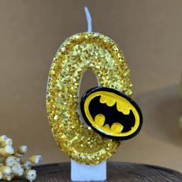 1 pçs número de aniversário 5 velas, engraçado bat tema velas de aniversário para bolo, numeral dourado 0-9 vela bolo topper com lantejoulas - Image 6