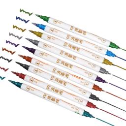 Canetas de tinta acrílica metálica dupla ponta, caneta colorida para caligrafia, letras pincel, marcadores de arte, cartão, 1pc - Image 1