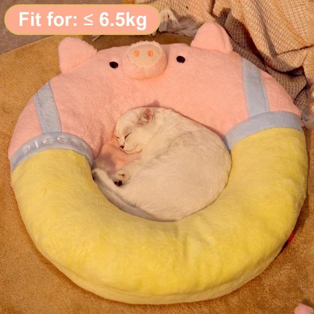 Casa para gatos e cachorrinhos em formato de porco rosa com cama redonda e sofá-cama para todas as estações
