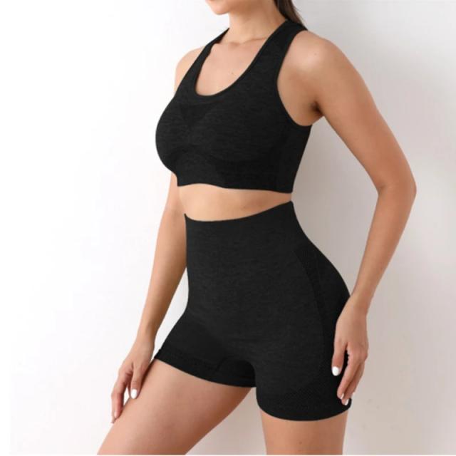 Conjunto Feminino de Yoga: Shorts, Sutiã e Leggings Sem Costura para Treinos e Fitness