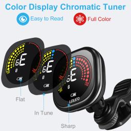 Lekato afinador de guitarra clip-on e recarregável com display colorido led digital cromático para violino ukulele e modos de afinação clip on - Image 5