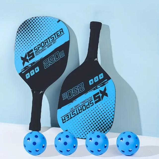 Conjunto de Raquete Pickleball Madeira de Álamo 2 Raquetes 4 Bolas 1 Bolsa
