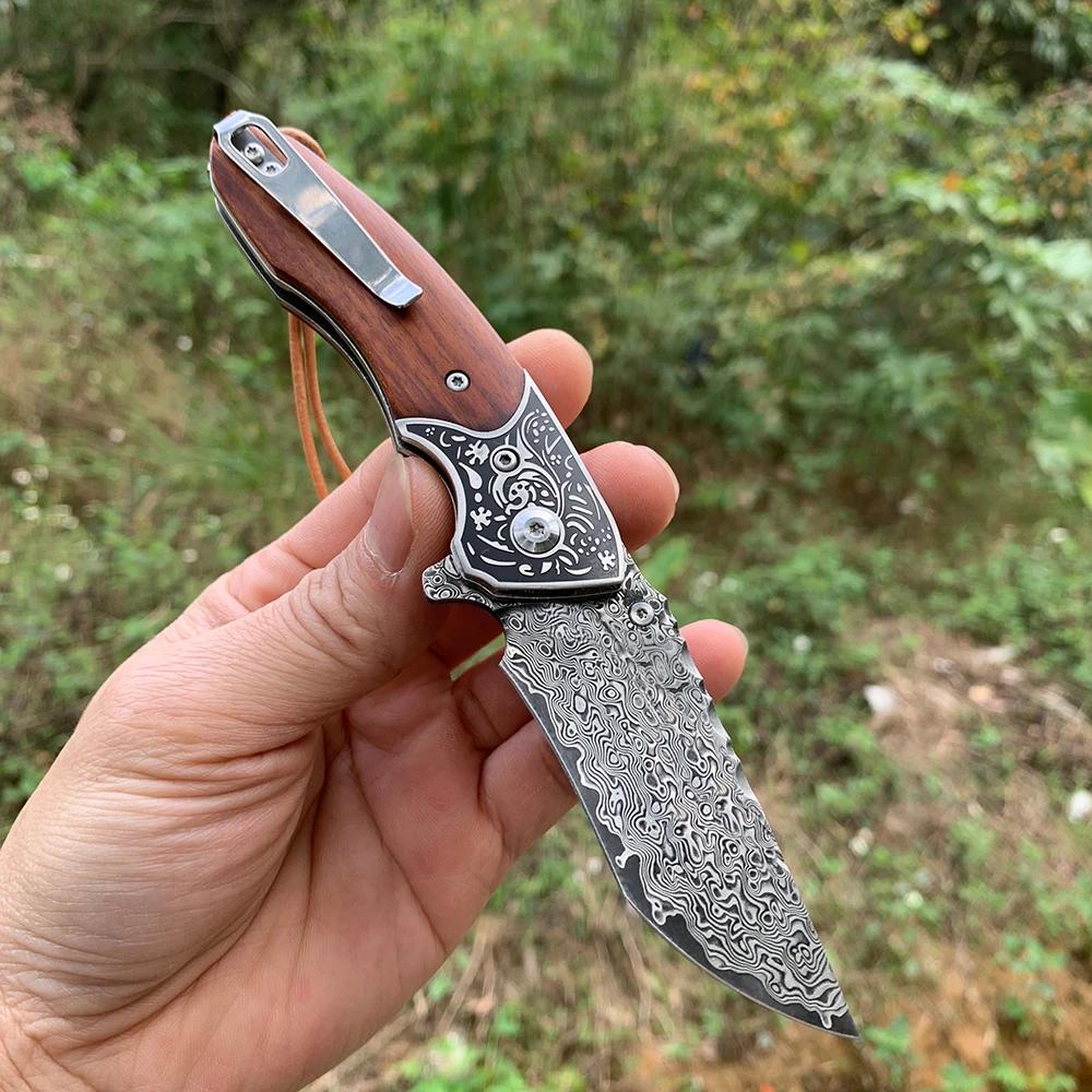 Faca Dobrável De Madeira De Ferro De Areia, CNC Damasco, 60HRC, Alta Dureza, Sobrevivência Ao Ar Livre EDC Facas, Battle Hunt, Ferramentas Dobráveis De Bolso - Image 1