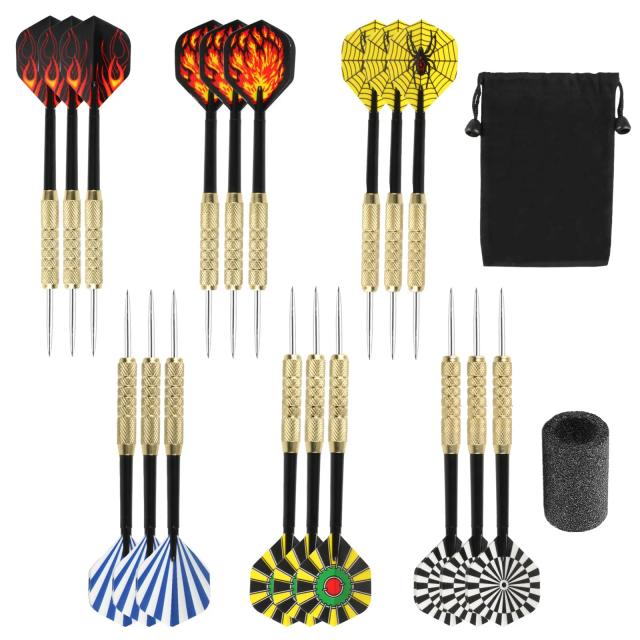 Conjunto de Dardos de Aço 18 Unidades Eixos de Metal Profissionais com Apontador e Estojo