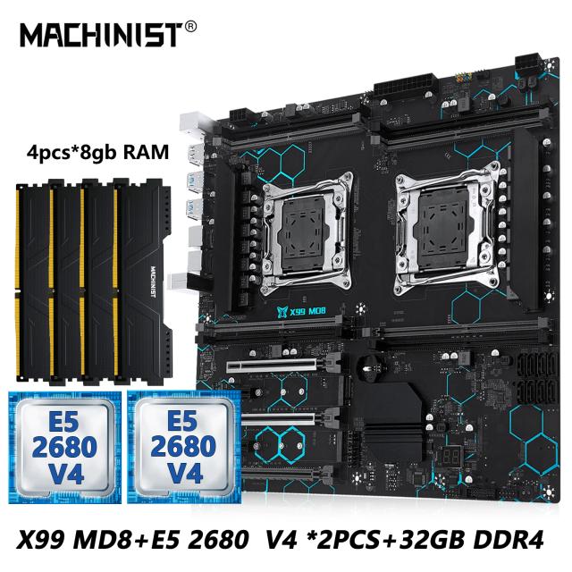 MECÂNICO X99 MD8 Placa-Mãe CPU Dupla Intel Xeon E5 2680 v4 LGA2011-3 DDR4 32GB RAM C612 Servidor
