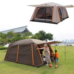 Camadas duplas Oversized Rainproof tenda ao ar livre, barracas de acampamento impermeáveis, 2 Quartos, tenda familiar, cobertura total, 3-12 pessoas - Image 1