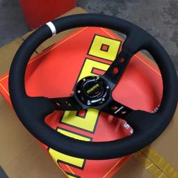 Jdm universal 14 Polegada corrida momo volante carro deriva volante de couro real volantes para vw honda toyota bmw nissan - Image 1