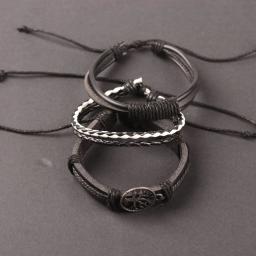 Bracelete de couro Tree of Life, acessórios masculinos para ligas, 4 combinações, miçangas de madeira, ornamento tecido à mão - Image 4