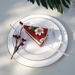 Caixas De Doces De Forma De Bolo De Triângulo Com Arco De Flor, Decoração De Festa De Aniversário De Casamento Suprimentos, Caixas De Embalagem De Saco De Doces - Image 2