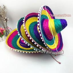 Chapéu de festa mexicano colorido de borda larga chapéus de palha masculino feminino verão ao ar livre chapéu de sol sombrero decoração de festa de halloween - Image 1