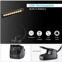 Música recarregável Stand Light, Clip On Reading Light, Cabeceira Noite, USB Book Lamp, 3 cores, 19 LED - Image 2