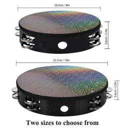 Colorido Tambourine Madeira Percussão Instrumentos Musicais, Double Row Jingles Bateria, Música Lover Presentes, Laser Drum, 8 em, 10 em - Image 6